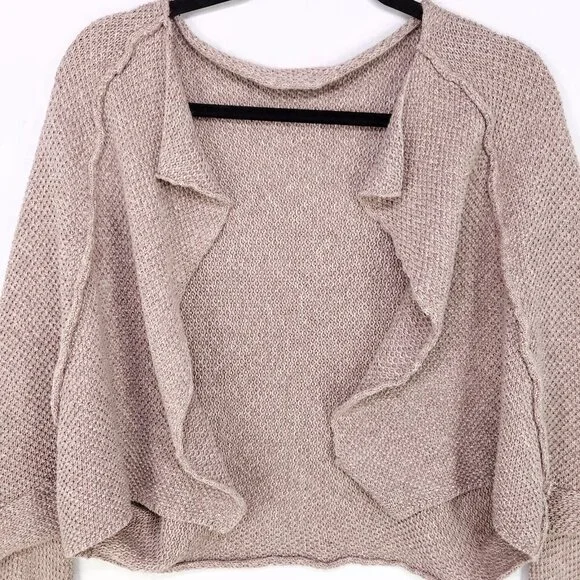 Cue & Emm Knitted Shrug Open Front Cardigan Linen Blend Crop Medium Boho Beach - Picture 5 of 13